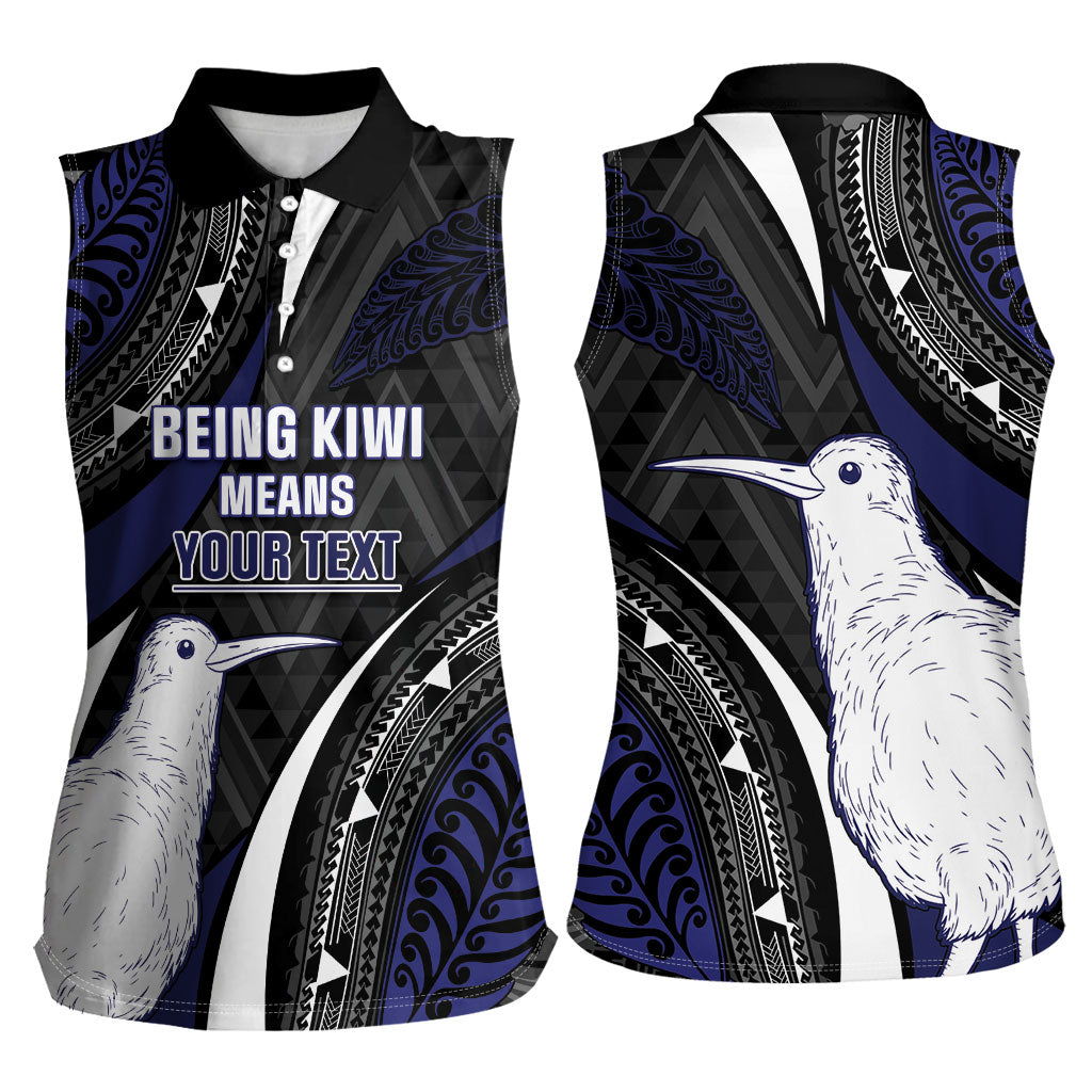 Personalised New Zealand Kiwi Women Sleeveless Polo Shirt Silver Fern Tribal Pattern