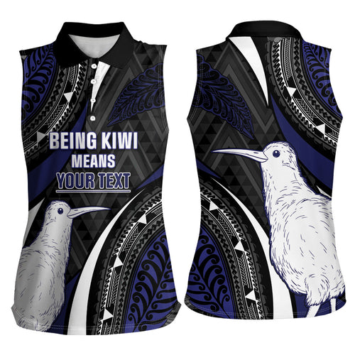 Personalised New Zealand Kiwi Women Sleeveless Polo Shirt Silver Fern Tribal Pattern
