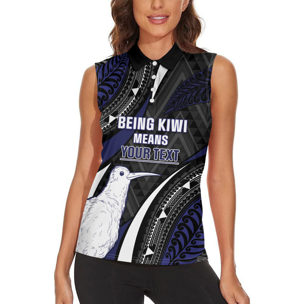 Personalised New Zealand Kiwi Women Sleeveless Polo Shirt Silver Fern Tribal Pattern