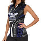 Personalised New Zealand Kiwi Women Sleeveless Polo Shirt Silver Fern Tribal Pattern