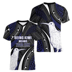 Personalised New Zealand Kiwi Women V-Neck T-Shirt Silver Fern Tribal Pattern