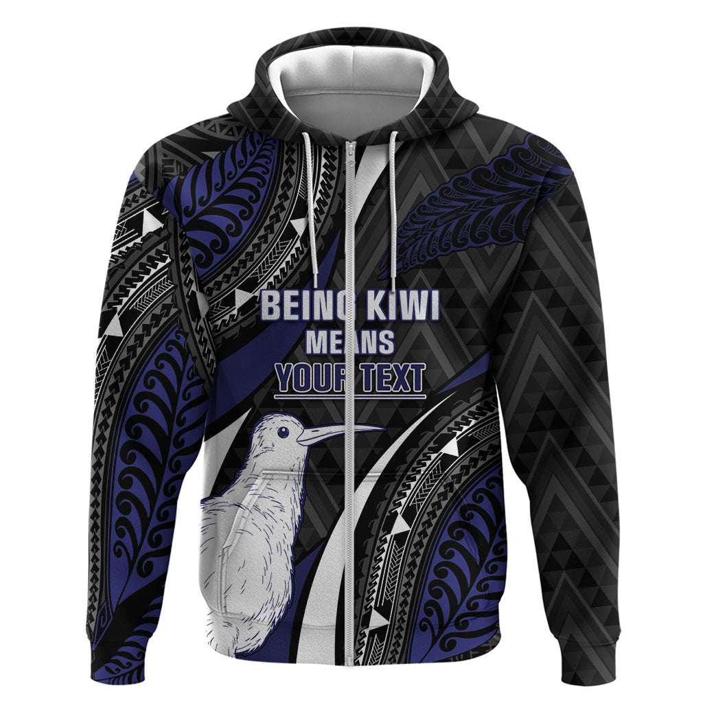 Personalised New Zealand Kiwi Zip Hoodie Silver Fern Tribal Pattern