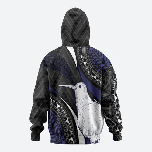Personalised New Zealand Kiwi Zip Hoodie Silver Fern Tribal Pattern