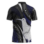 Personalised New Zealand Kiwi Zipper Polo Shirt Silver Fern Tribal Pattern