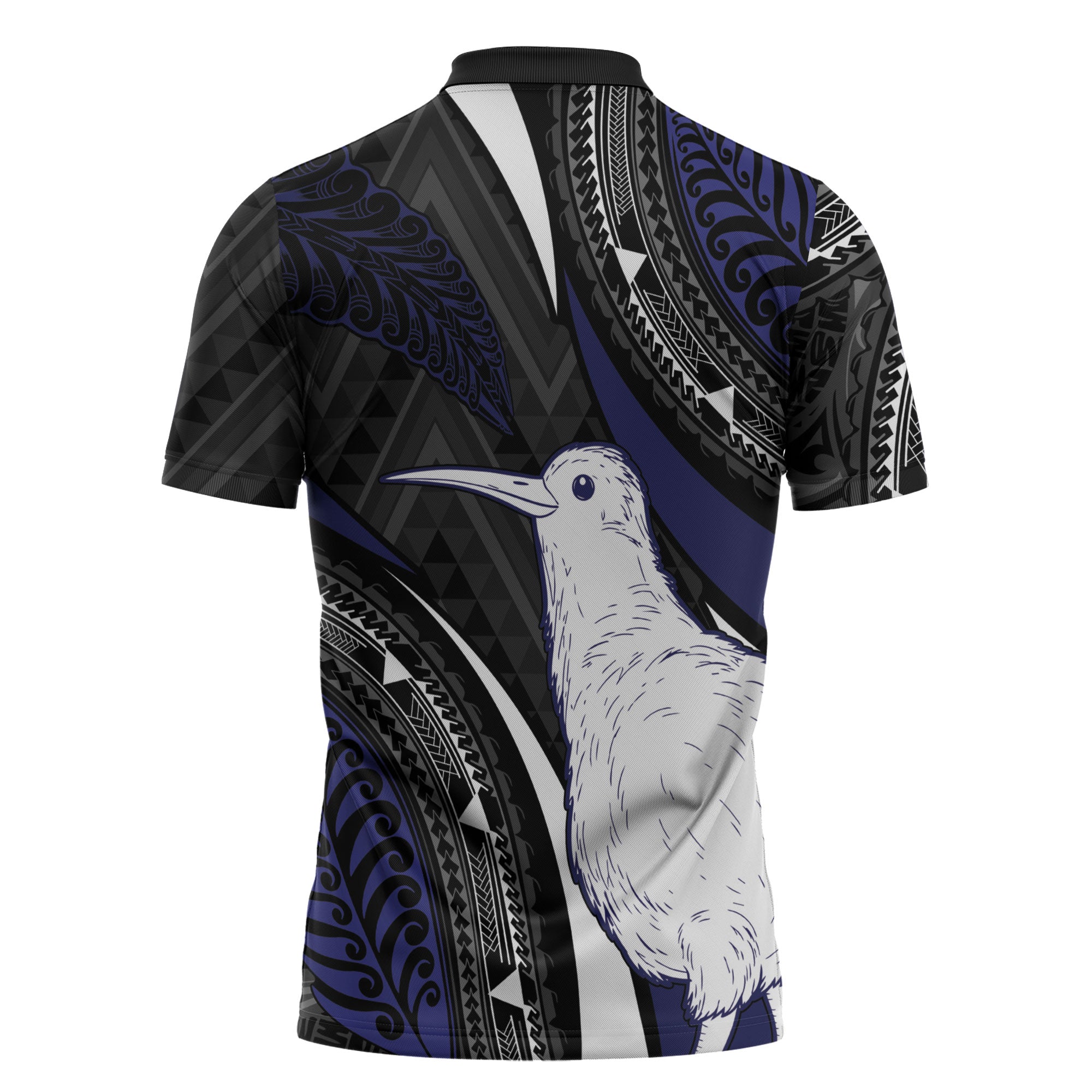 Personalised New Zealand Kiwi Zipper Polo Shirt Silver Fern Tribal Pattern