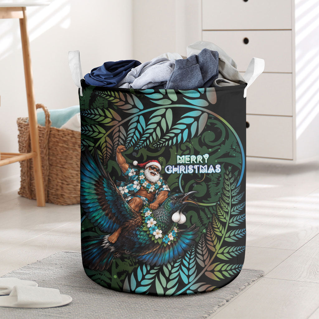 New Zealand Christmas Laundry Basket Santa Riding Tui Bird Silver Fern