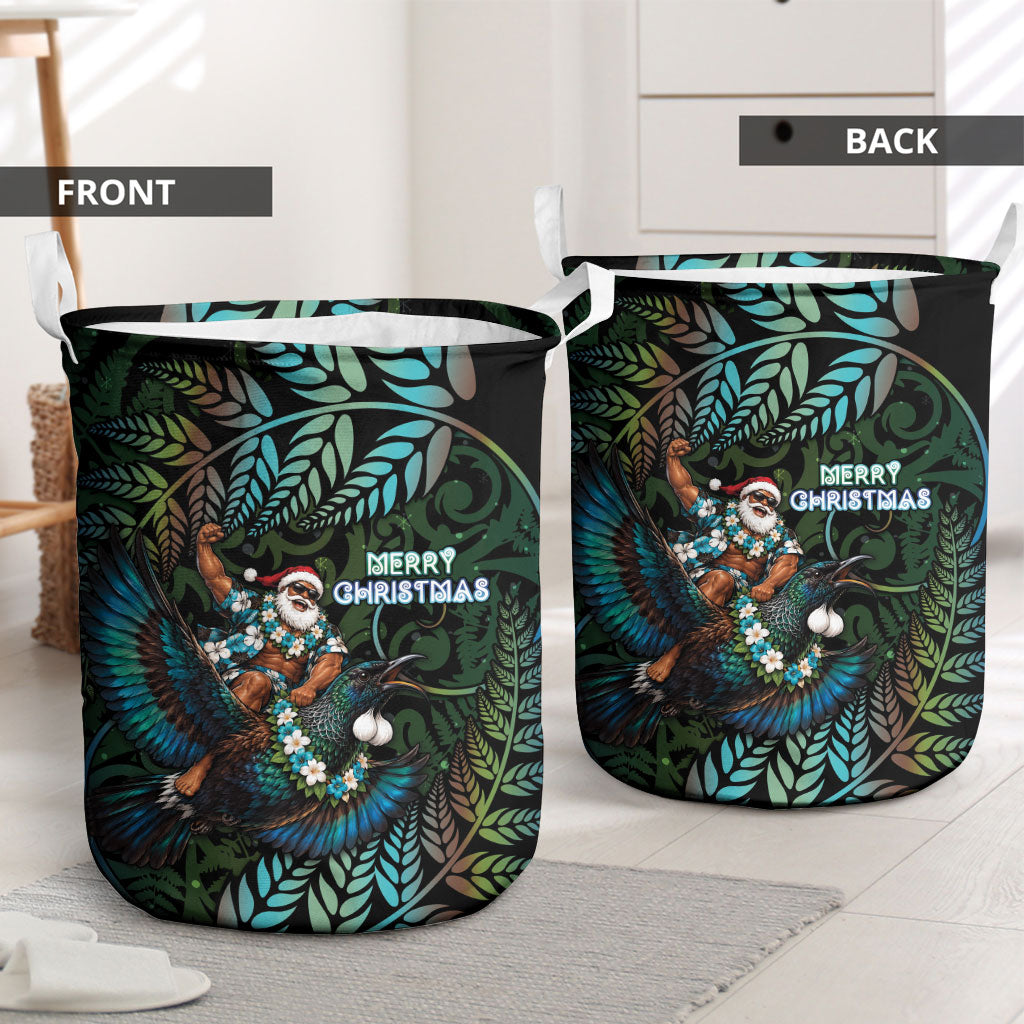 New Zealand Christmas Laundry Basket Santa Riding Tui Bird Silver Fern