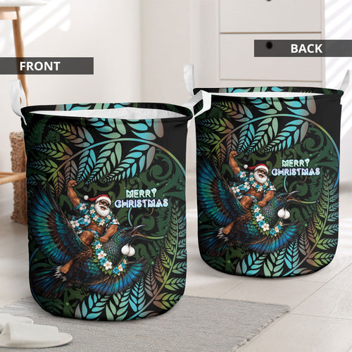 New Zealand Christmas Laundry Basket Santa Riding Tui Bird Silver Fern