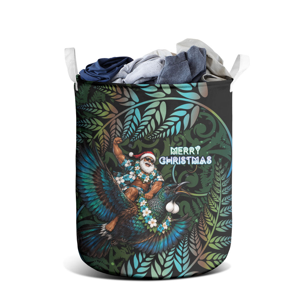 New Zealand Christmas Laundry Basket Santa Riding Tui Bird Silver Fern