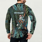 New Zealand Christmas Button Sweatshirt Santa Riding Tui Bird Silver Fern