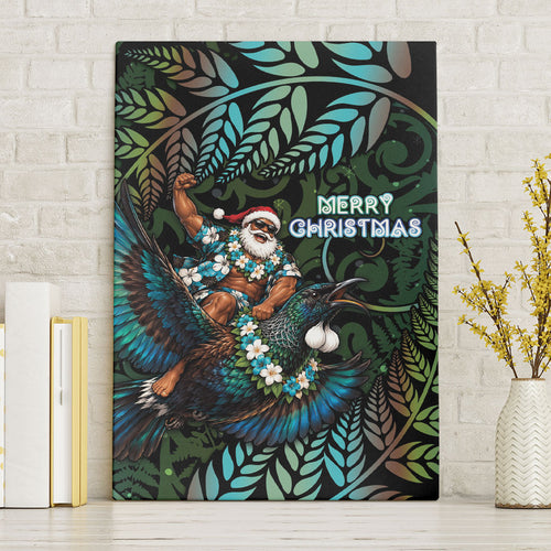 New Zealand Christmas Canvas Wall Art Santa Riding Tui Bird Silver Fern
