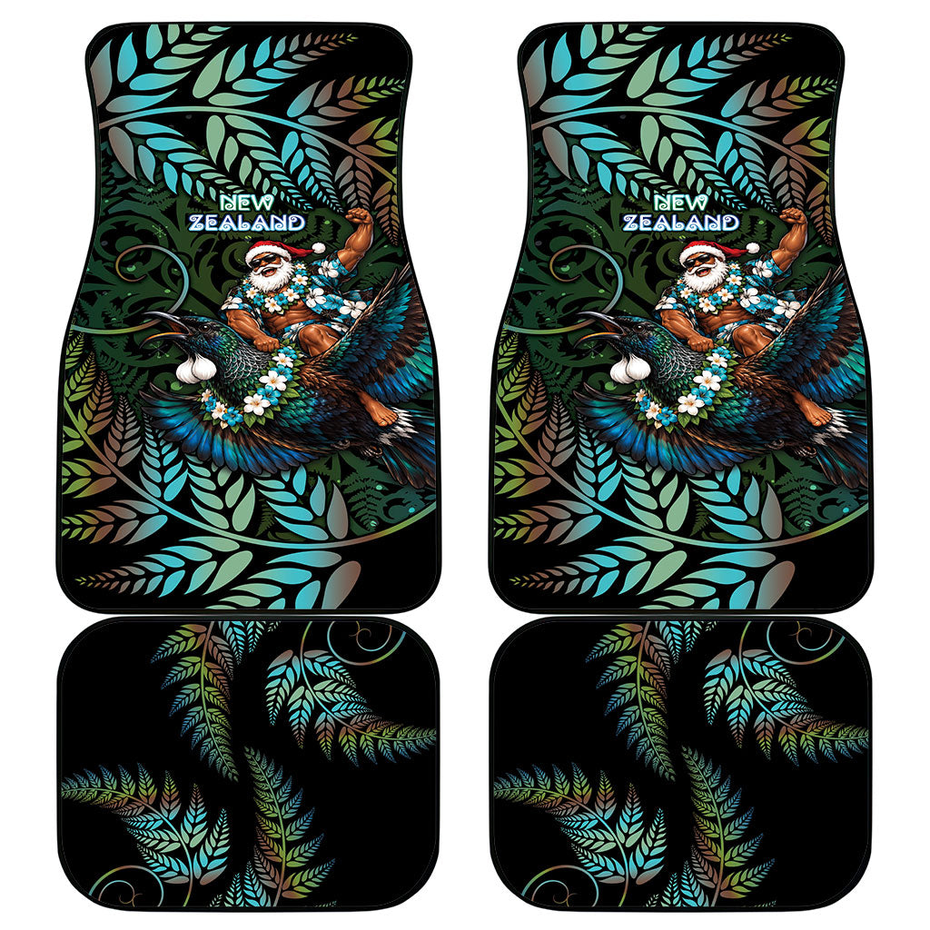 New Zealand Christmas Car Mats Santa Riding Tui Bird Silver Fern