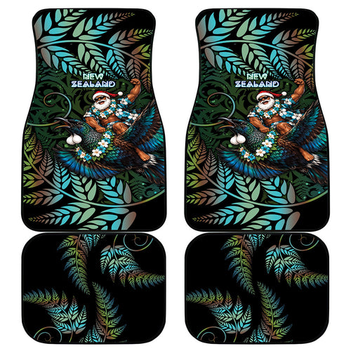 New Zealand Christmas Car Mats Santa Riding Tui Bird Silver Fern