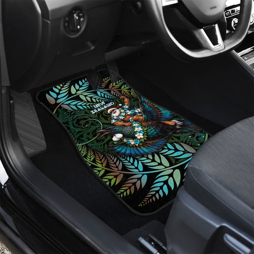 New Zealand Christmas Car Mats Santa Riding Tui Bird Silver Fern