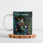 New Zealand Christmas Ceramic Mug Santa Riding Tui Bird Silver Fern