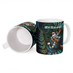 New Zealand Christmas Ceramic Mug Santa Riding Tui Bird Silver Fern
