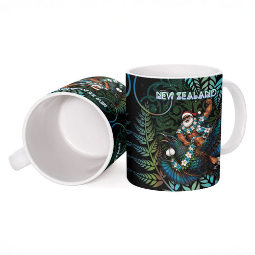 New Zealand Christmas Ceramic Mug Santa Riding Tui Bird Silver Fern