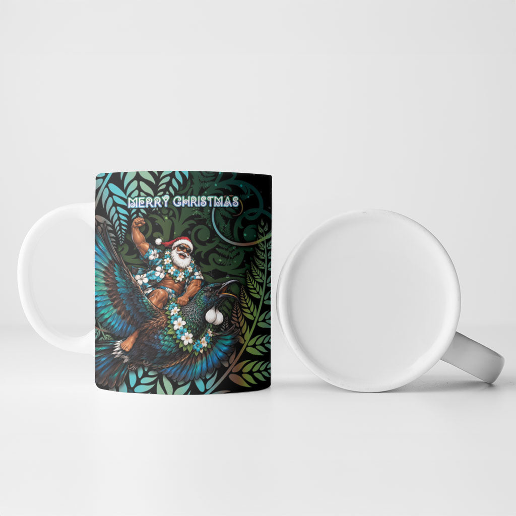 New Zealand Christmas Ceramic Mug Santa Riding Tui Bird Silver Fern