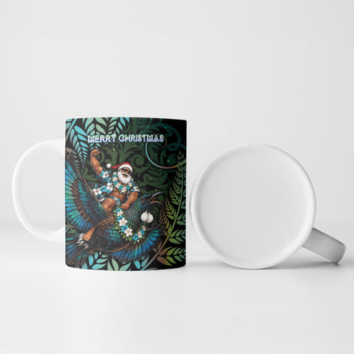 New Zealand Christmas Ceramic Mug Santa Riding Tui Bird Silver Fern