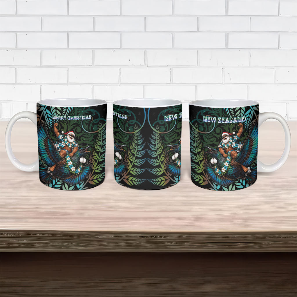 New Zealand Christmas Ceramic Mug Santa Riding Tui Bird Silver Fern
