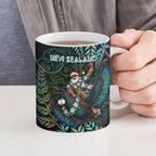 New Zealand Christmas Ceramic Mug Santa Riding Tui Bird Silver Fern