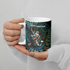 New Zealand Christmas Ceramic Mug Santa Riding Tui Bird Silver Fern