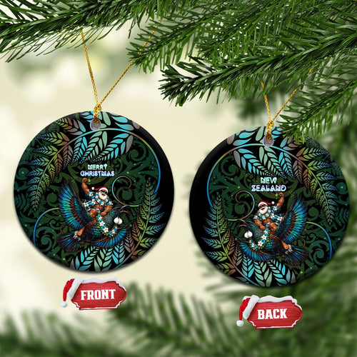 New Zealand Christmas Ceramic Ornament Santa Riding Tui Bird Silver Fern