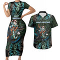 New Zealand Christmas Couples Matching Short Sleeve Bodycon Dress and Hawaiian Shirt Santa Riding Tui Bird Silver Fern