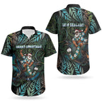 New Zealand Christmas Couples Matching Short Sleeve Bodycon Dress and Hawaiian Shirt Santa Riding Tui Bird Silver Fern