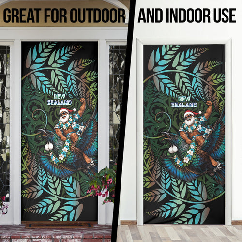 New Zealand Christmas Door Cover Santa Riding Tui Bird Silver Fern