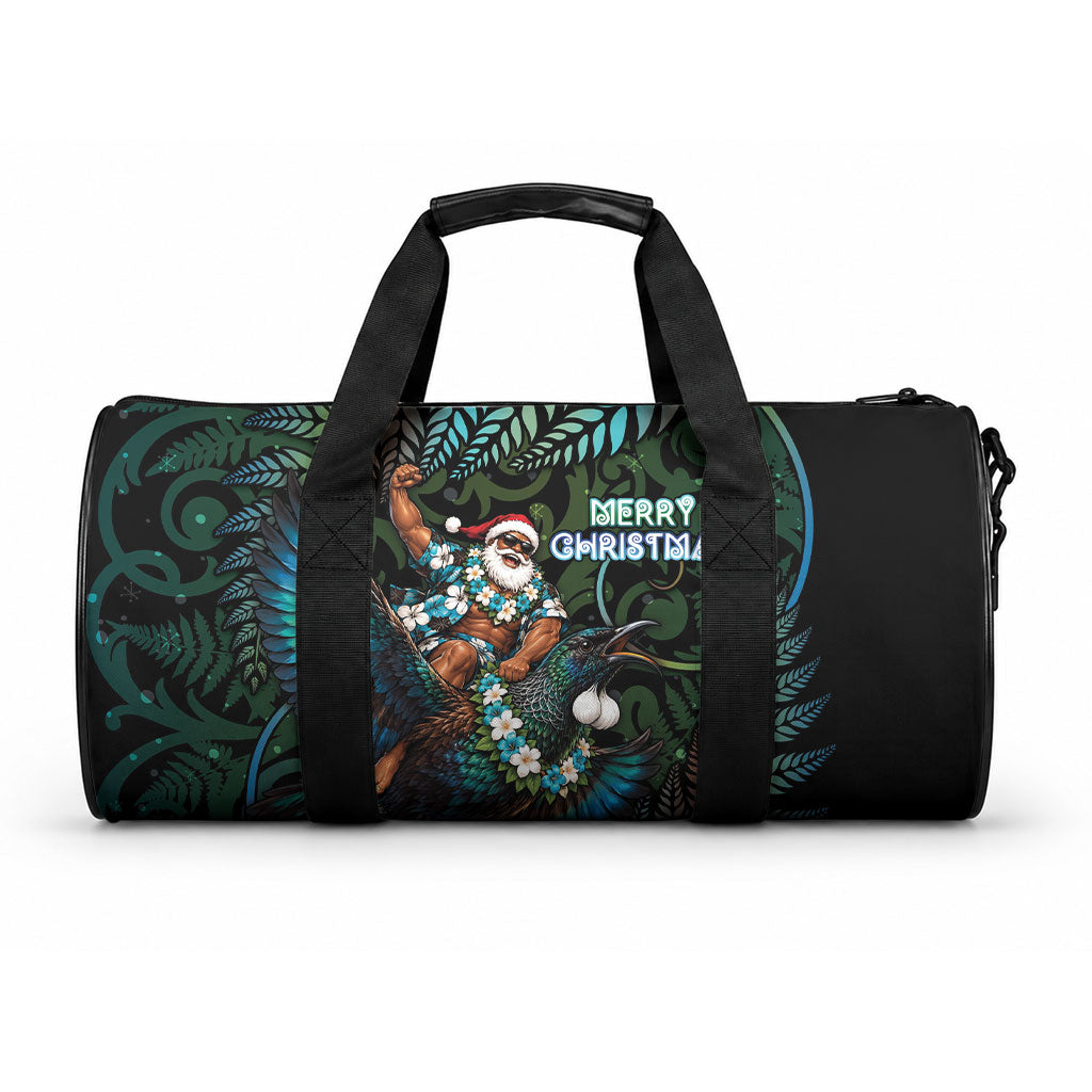 New Zealand Christmas Duffle Bag Santa Riding Tui Bird Silver Fern
