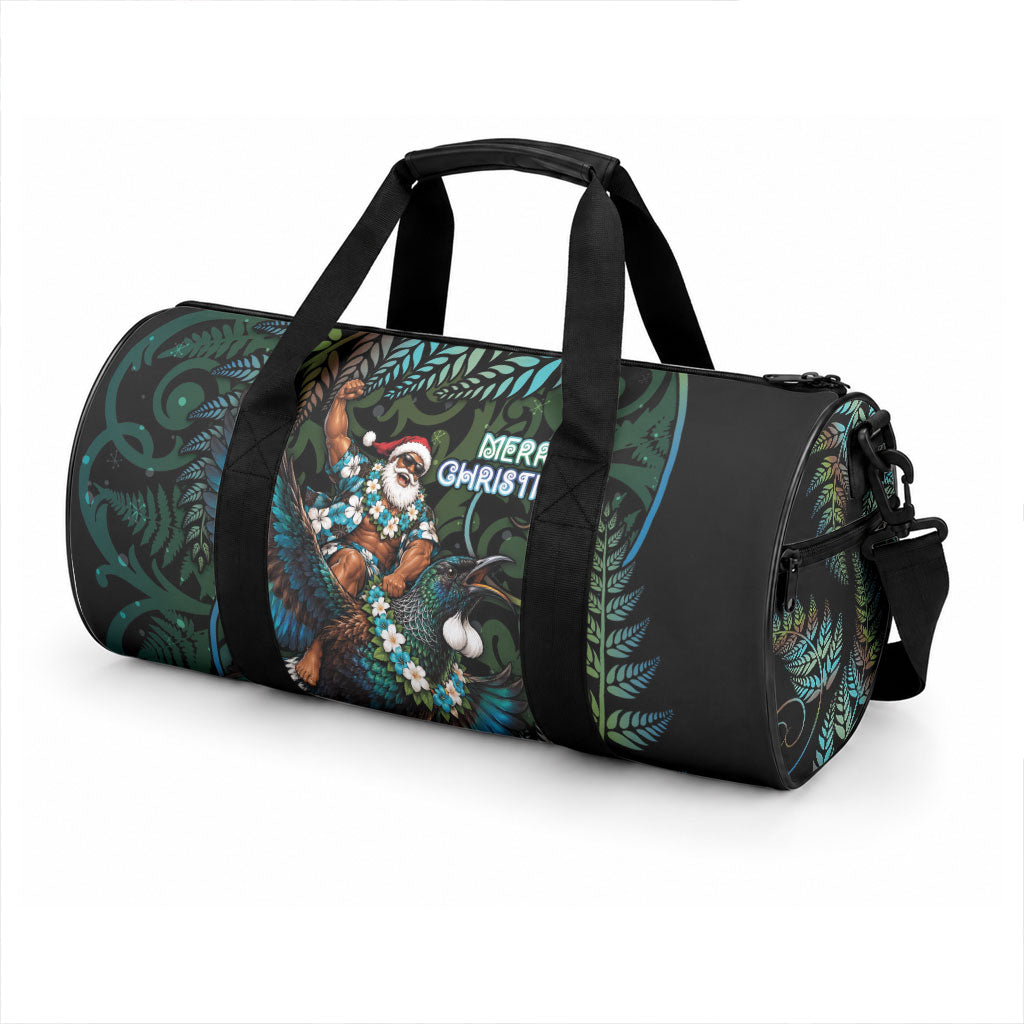 New Zealand Christmas Duffle Bag Santa Riding Tui Bird Silver Fern