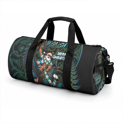 New Zealand Christmas Duffle Bag Santa Riding Tui Bird Silver Fern