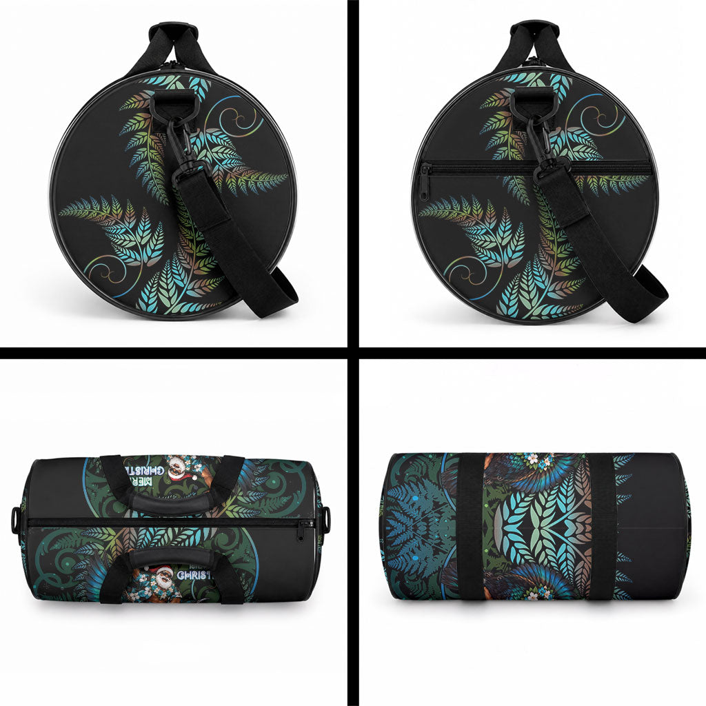 New Zealand Christmas Duffle Bag Santa Riding Tui Bird Silver Fern