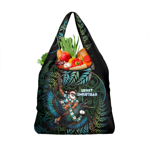New Zealand Christmas Grocery Bag Santa Riding Tui Bird Silver Fern