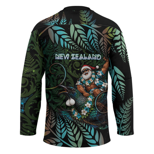 New Zealand Christmas Hockey Jersey Santa Riding Tui Bird Silver Fern