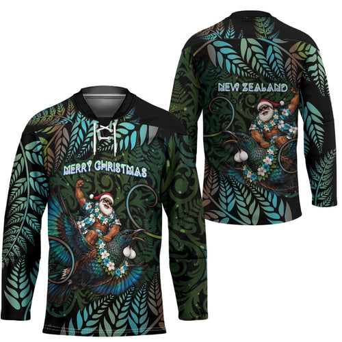 New Zealand Christmas Hockey Jersey Santa Riding Tui Bird Silver Fern