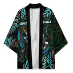 New Zealand Christmas Kimono Santa Riding Tui Bird Silver Fern