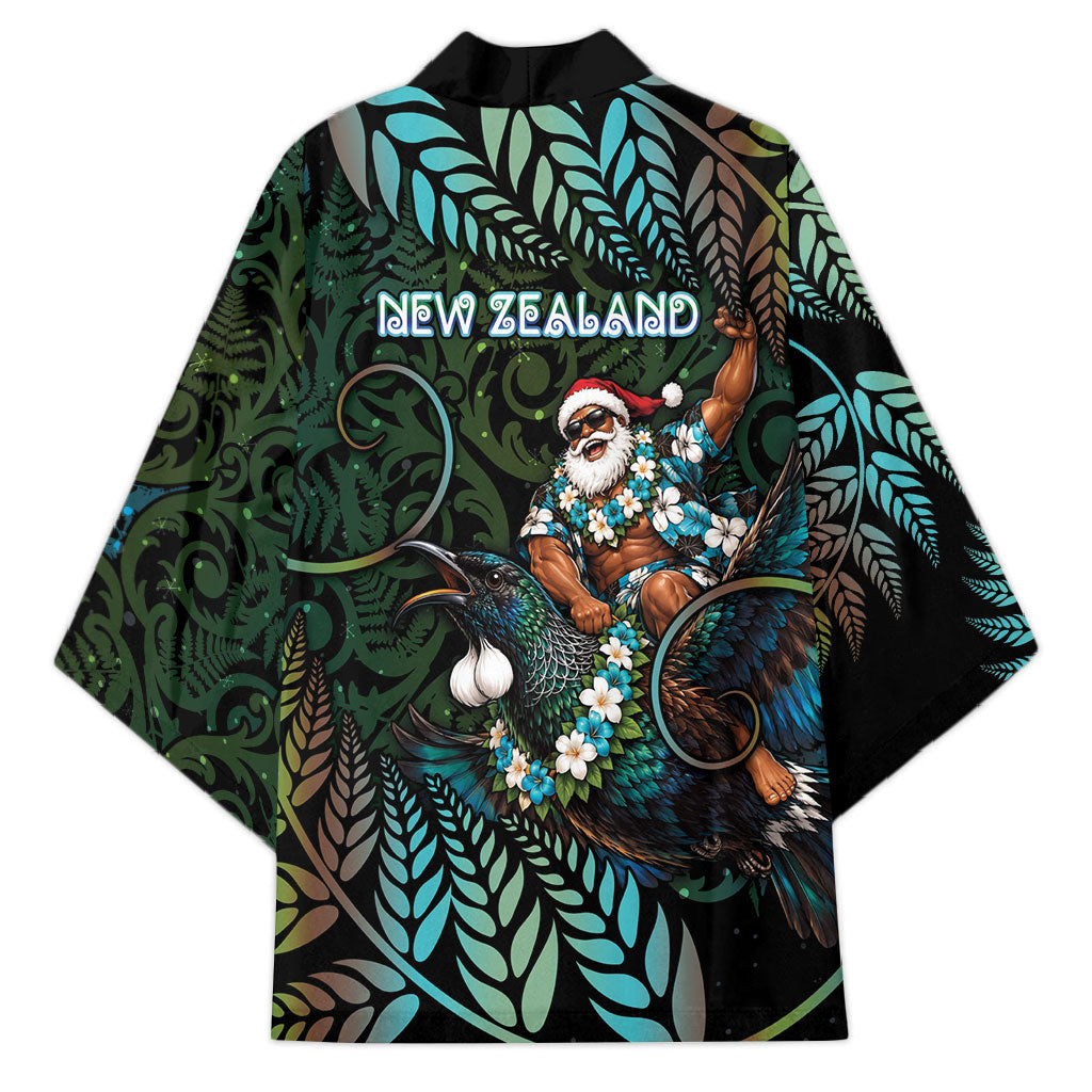 New Zealand Christmas Kimono Santa Riding Tui Bird Silver Fern