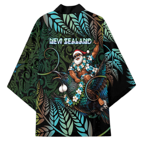 New Zealand Christmas Kimono Santa Riding Tui Bird Silver Fern