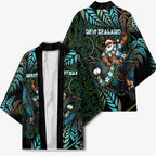 New Zealand Christmas Kimono Santa Riding Tui Bird Silver Fern