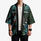 New Zealand Christmas Kimono Santa Riding Tui Bird Silver Fern
