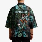 New Zealand Christmas Kimono Santa Riding Tui Bird Silver Fern