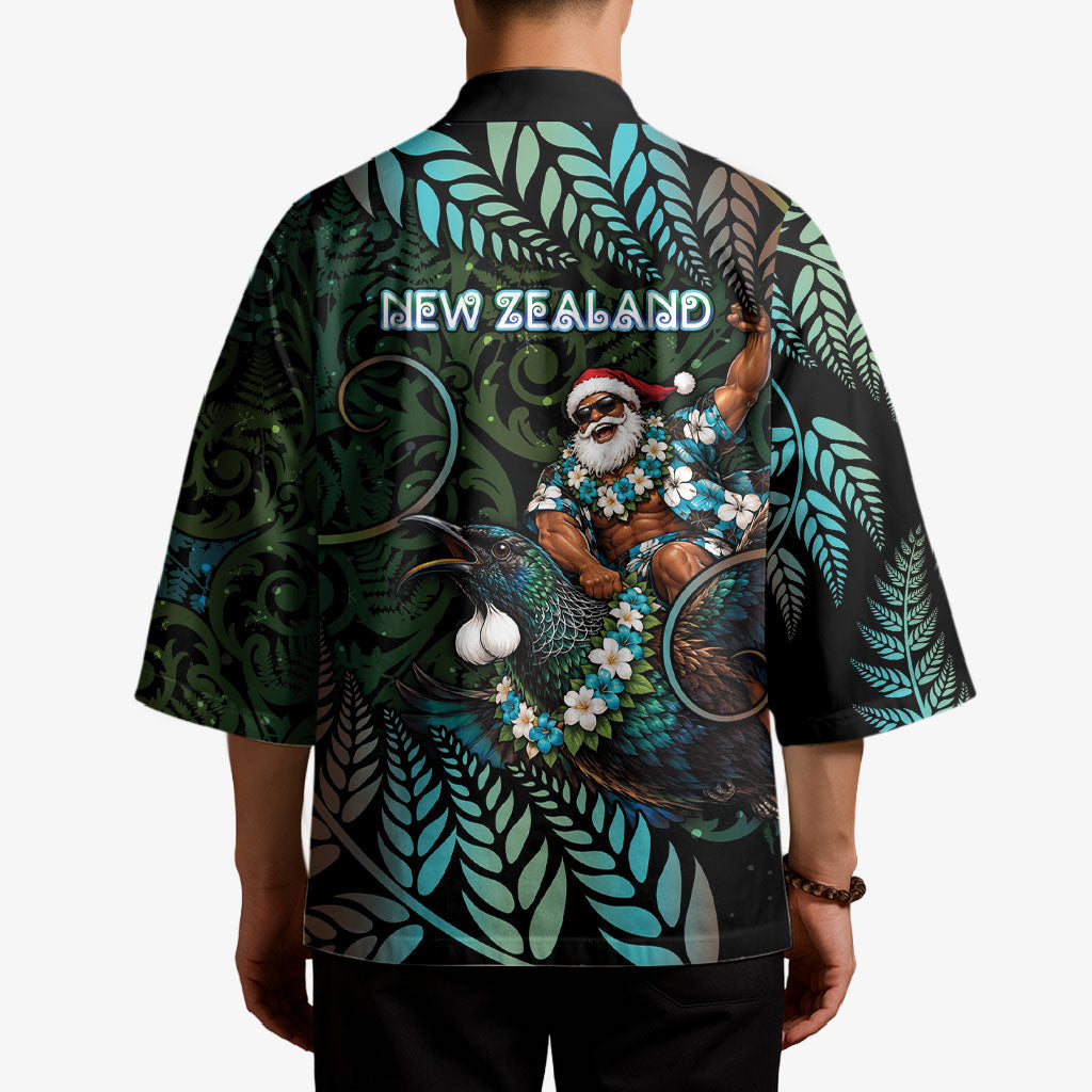 New Zealand Christmas Kimono Santa Riding Tui Bird Silver Fern