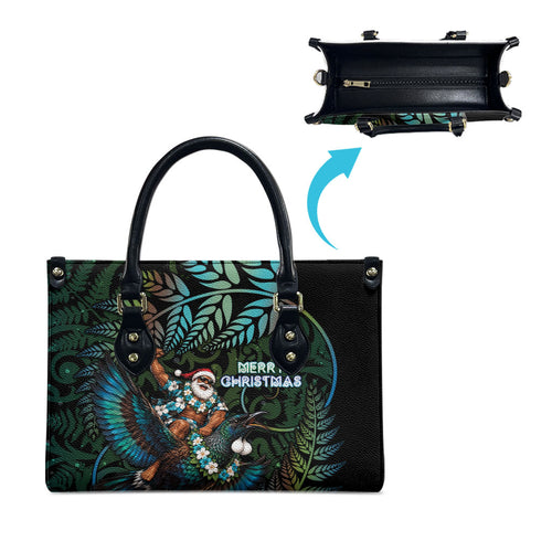 New Zealand Christmas Leather Bag Santa Riding Tui Bird Silver Fern