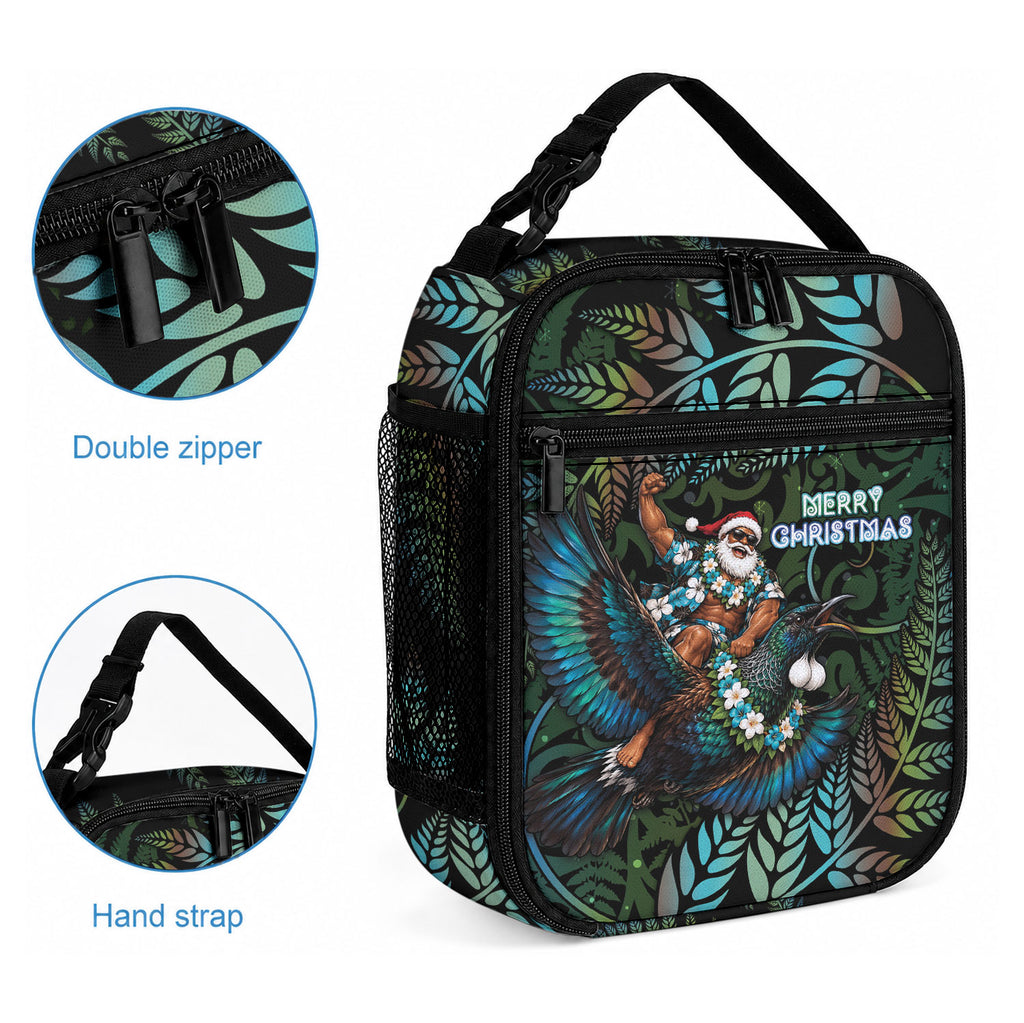 New Zealand Christmas Lunch Bag Santa Riding Tui Bird Silver Fern