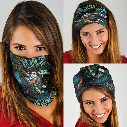 New Zealand Christmas Neck Gaiter Santa Riding Tui Bird Silver Fern