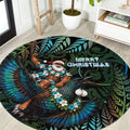 New Zealand Christmas Round Carpet Santa Riding Tui Bird Silver Fern
