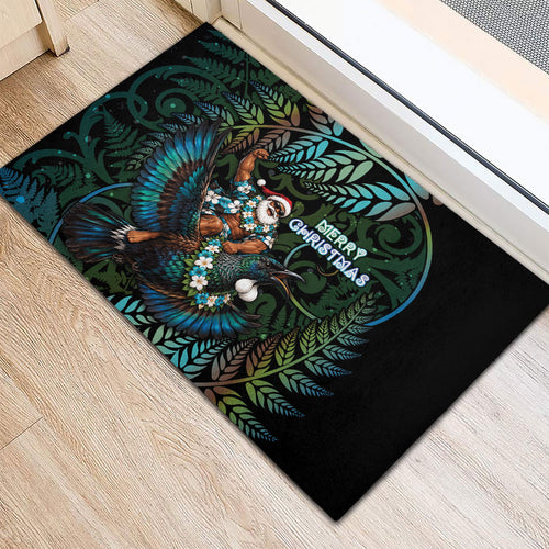 New Zealand Christmas Rubber Doormat Santa Riding Tui Bird Silver Fern