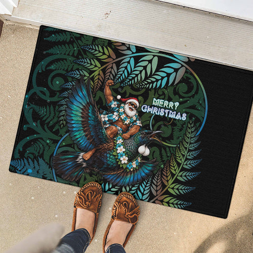 New Zealand Christmas Rubber Doormat Santa Riding Tui Bird Silver Fern